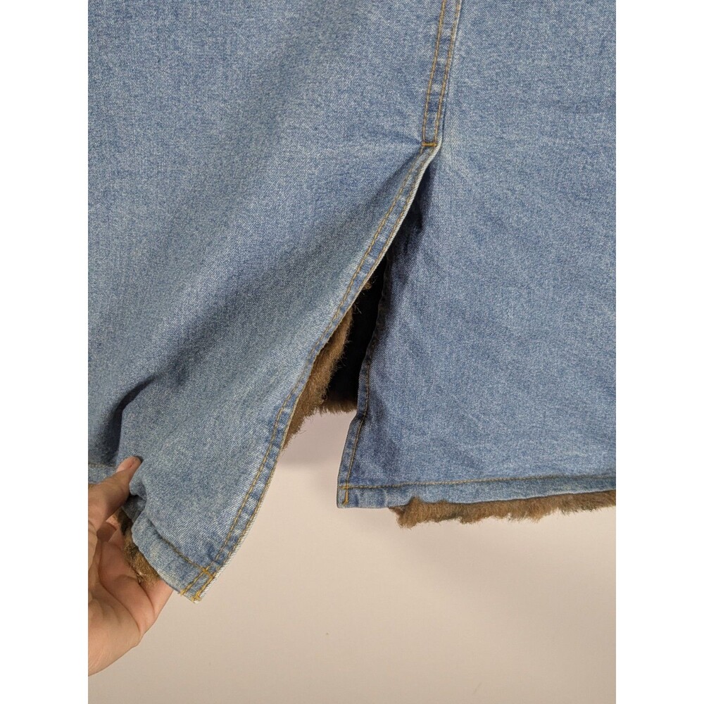 Vintage Y2K Penny Lane Faux Fur Trim Denim Long Coat Large Grunge Mob Wife Sz 1X - Picture 8 of 11